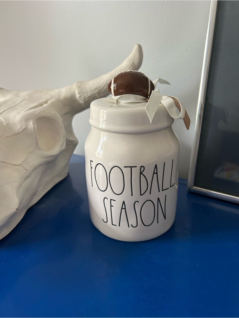 Rae Dunn Football Season with Football Handle Canister Candy Jar